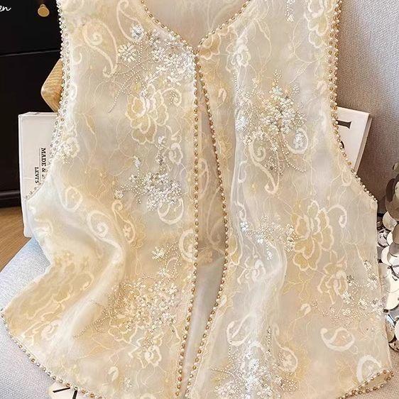 2025 New Style Summer Embroidery Thin Sequined Beaded Vest Vest Vest Versatile Top