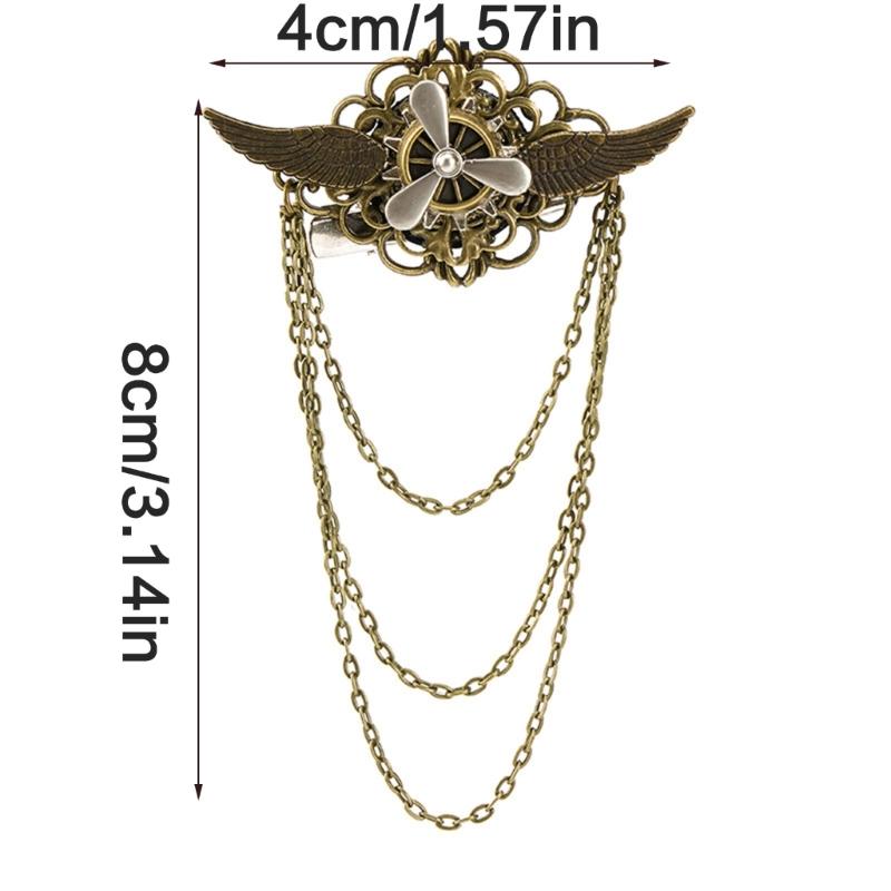 Gothic Wing Vintage 3D Chain Brooch And Hair Clip Multipurpose Alloy Accessory For Costume Parties