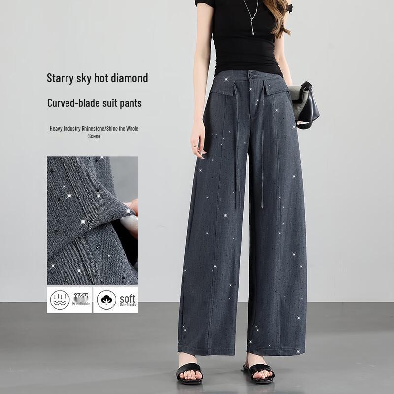 TERRE BLEUE Women s Loose Fit Wide-Leg Casual Trousers 28