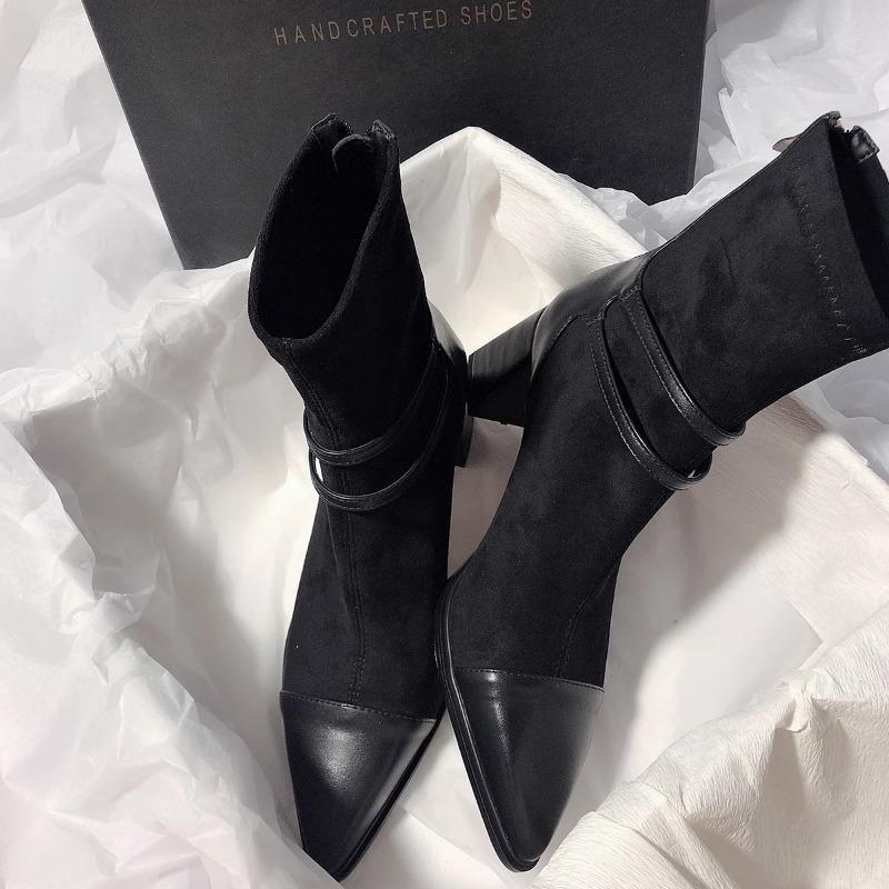

Женские замшевые остроносые ботинки челси, женские сексуальные ботинки до середины голени, новые зимние туфли на каблуках, роскошные туфли-лодочки для вечеринок, модная готическая обувь 40