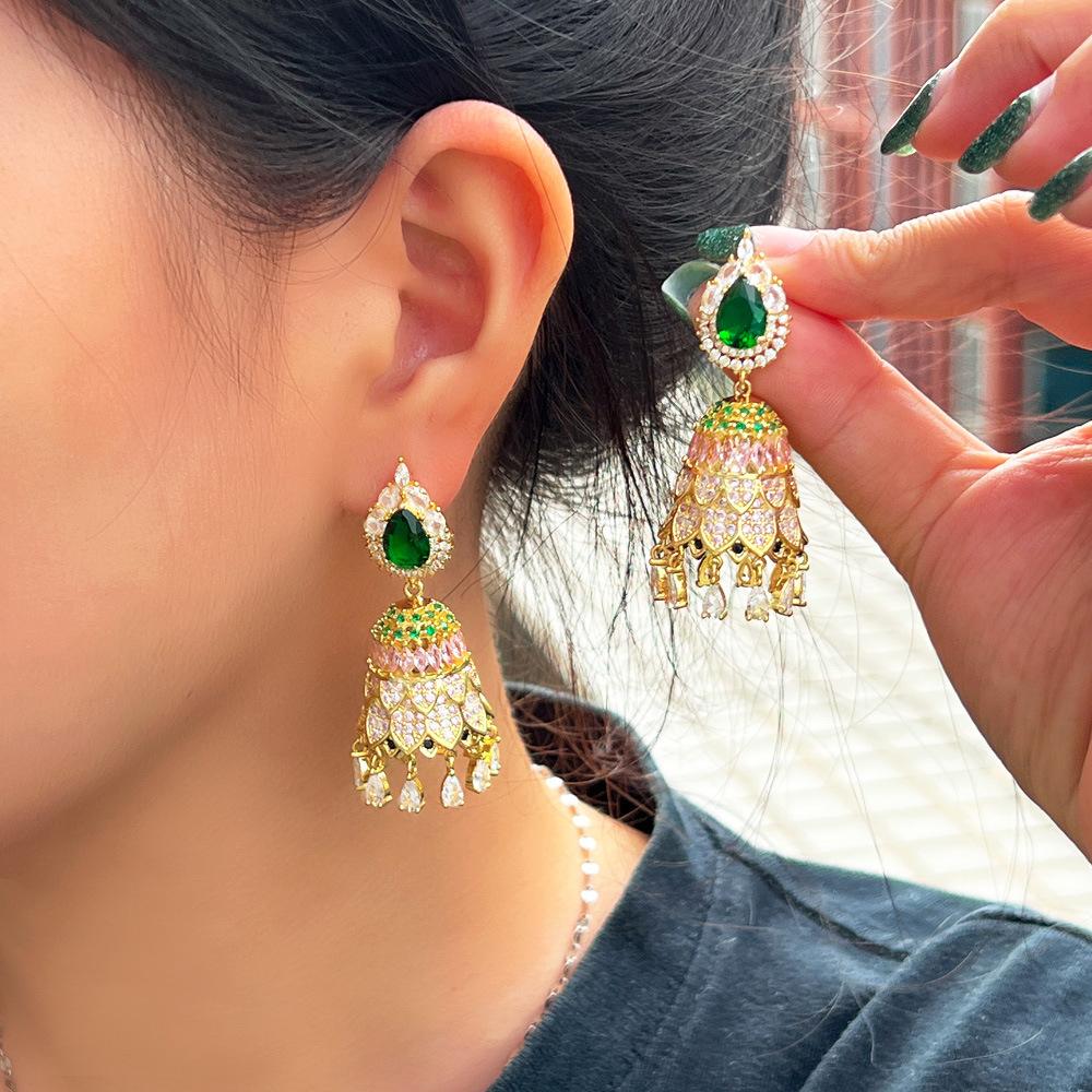Needle Heavy Industries Luxury Full Diamond Wind Chime Earrings Palace Style Hollow Zircon Water Drop Earrings Earrings