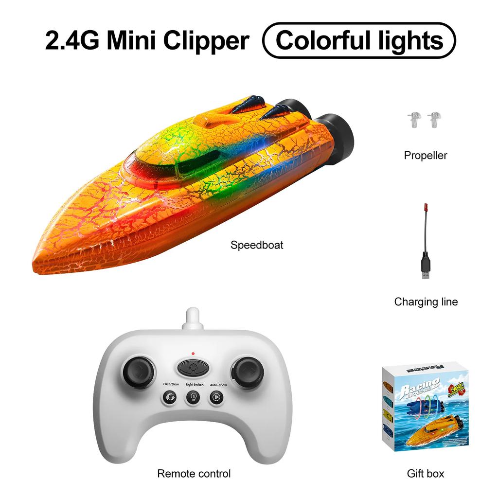 2.4G Remote Control High Speed Boat Mini Pocket 4Ch Speed Adjustment Ship With Light 360 Tumble Kids Toys Multiplayer Game Gifts