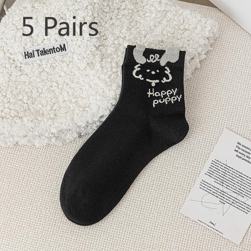5 Pairs of Female Summer Polka Dot Lovely Cartoon Non Slip Breathable Tube Socks