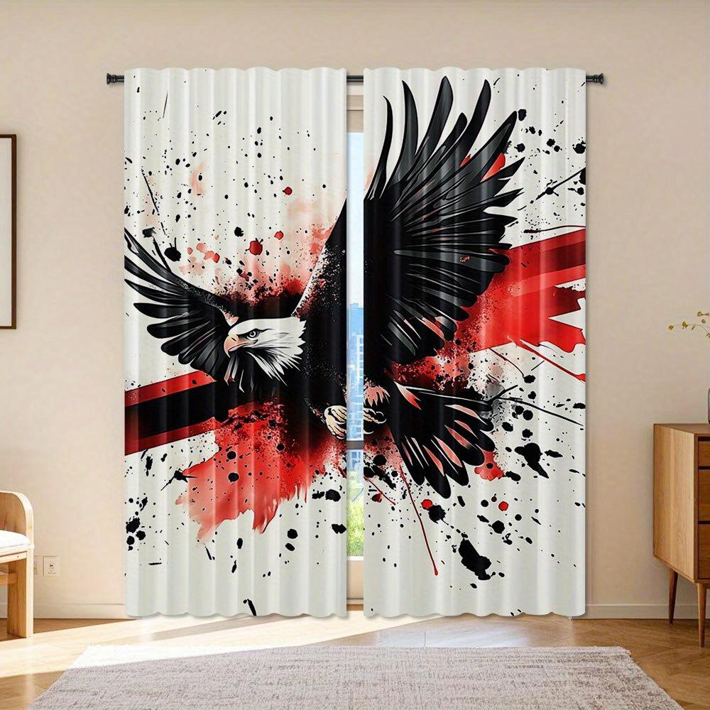 

2pcs Elegant Falcon Pattern Curtains Polyester Light Filtering Rod Pocket Design for Living Room Bedroom Office Machine Washabl 100*130 Grommet Top 1pcs