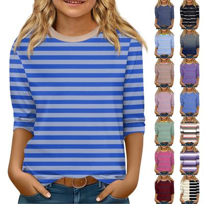 Kinder 3/4 Ärmel Tops Casual Print T-Shirt Rundhals Pullover Bluse