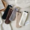Autumn and winter new cartoon little monster embroidery three-dimensional small ears coral fleece sleeping socks thermal floor socks medium tube socks