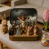 Kleiner Jesus in Blechdose Miniatur Jesus Kreuzigung Auferstehungsszene Ornament Tasche Jesus Figuren Set Religiöse Heim- und Büro-Schreibtischdekoration