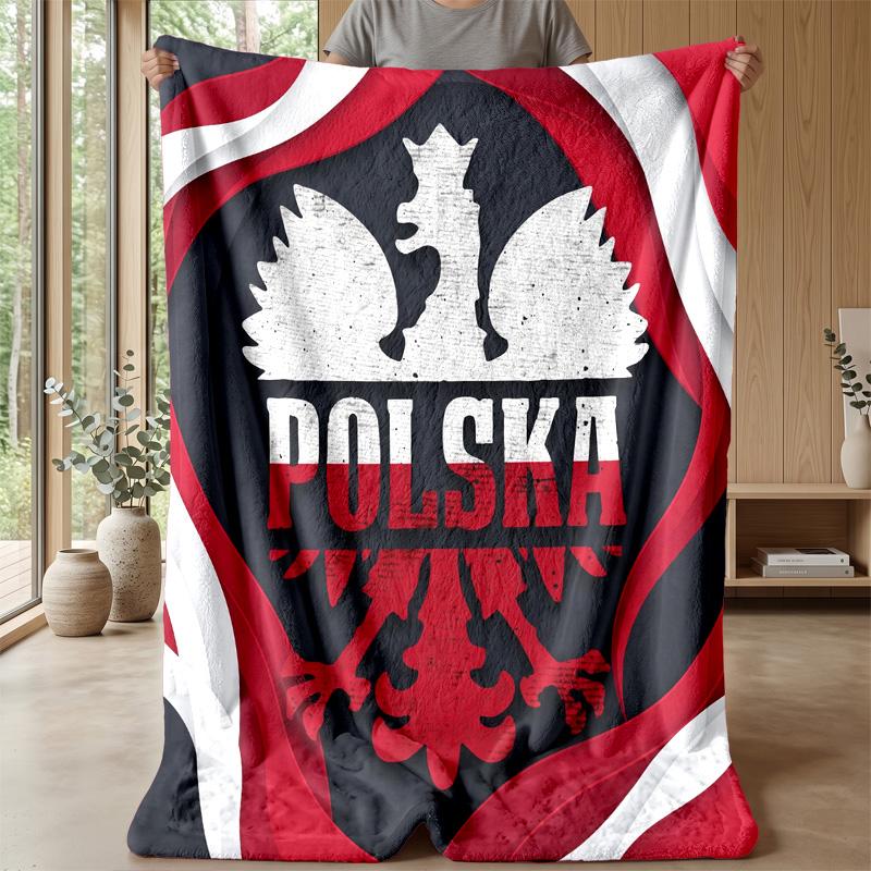Poland Football Printed Flannel Blanket Skin Friendly Warm Decorative Throw for Indoor Couch Bed Daily Use