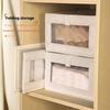 Size L Linen Storage Box with Viewing Window Foldable Clothes Organizer for Home Use