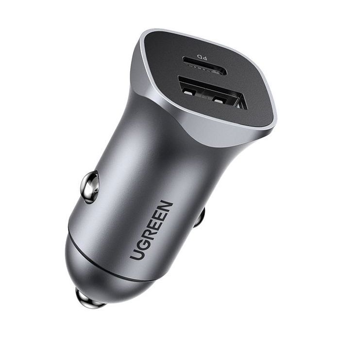 Chargeur voiture - ugreen - 1 usb-c + 1 usb-a - 30w - gris