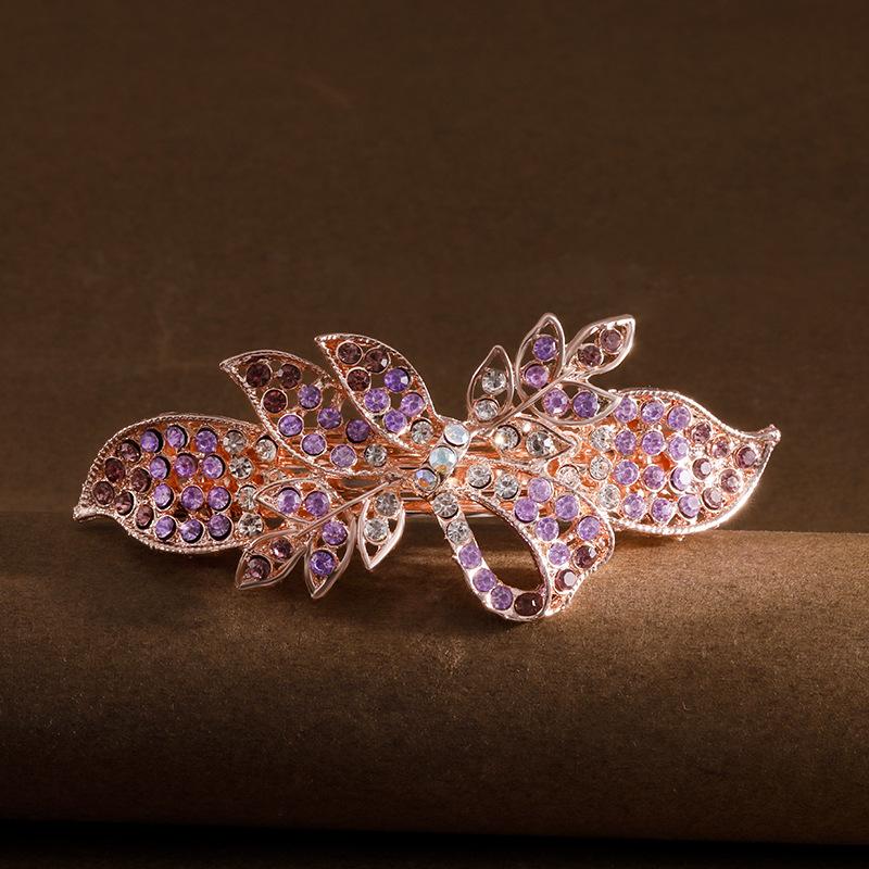 Clip de Primavera de Circonita Blanca Flor de Pedrería Brillante Clip Superior Clip Horizontal Elegante Adorno para el Cabello de Moda para Madres