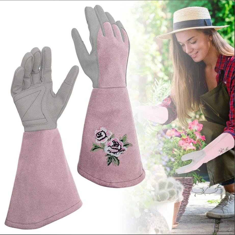 

Women Gardening Glove Thorn Proof, Pink Extra Long Oxford Cloth AU Pink Gloves Green-S