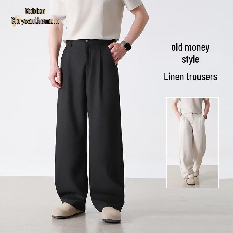 Men s Jinju Old Money Style Loose Straight Linen Trousers L