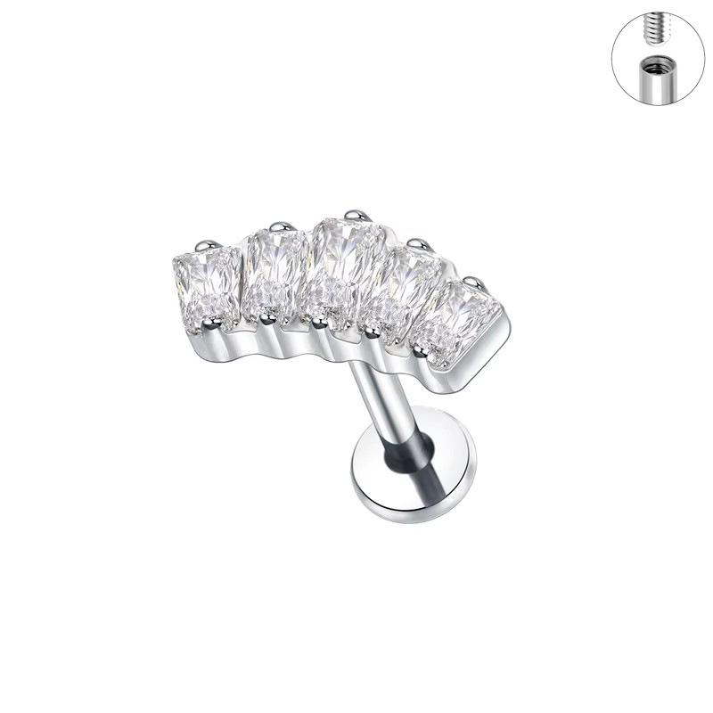 G23 Titan Herz Zirkon Ohrstecker mit Innengewinde und flacher Rückseite für Knorpelpiercing