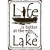 Funny Fishing Signs Life Is Better At The Lake Vintage Metal Fish Painting Art Printing Poster Wall Decor for Home Kitchen Bar Cafe Pub 12x8 Inch