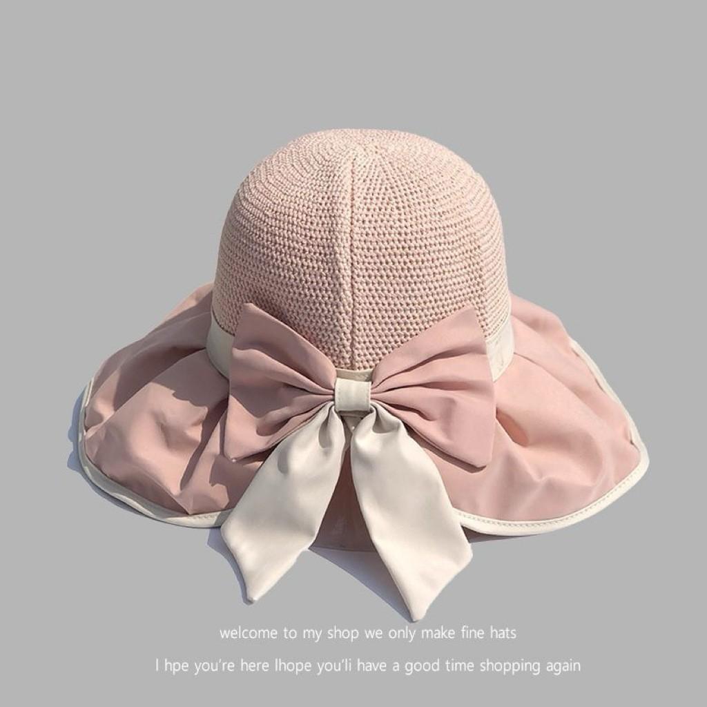 Large Brim Bucket Hat Women's Summer Versatile Vacation Sun Hat Sun Protection Thin Sun Hat Bow Fashion OL