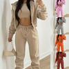 Women's Solid Color Three-Piece Set: Hooded Sweatshirt & Long Pants - Casual, Elegant Commute.