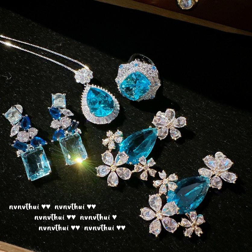 Bright Star Hippo Eye Water Drop Gem Earrings, Sparkling, Curved Ladder Square Zircon Earrings, Wing Brooch