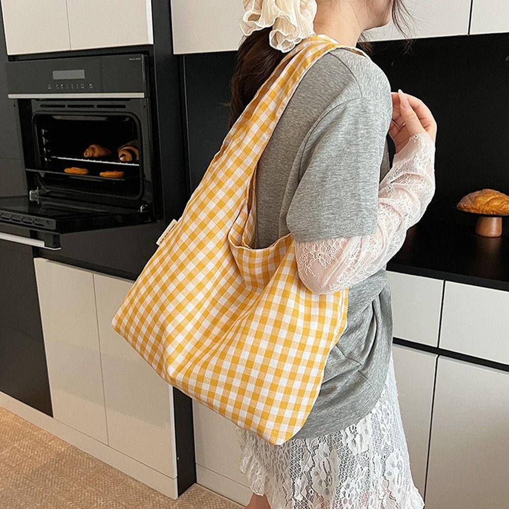 Large Capacity Plaid Underarm Bags Vintage Women's Handbag Sweet Single Shoulder Bag  Shopping