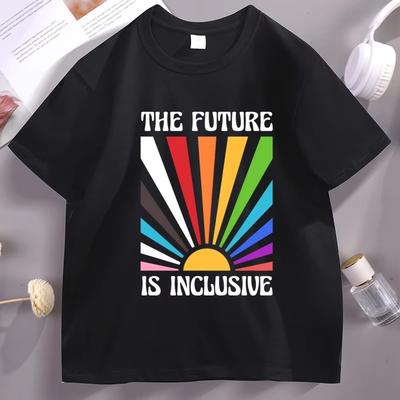 Pride T Shirts for Women Men Rainbow Tee Shirt The Future Is Inclusive Letter Print Short Sleev