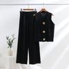 Style Women's Clothing Gold Button Collar Knitted Vest Casual Loose Trousers Two-piece Suit