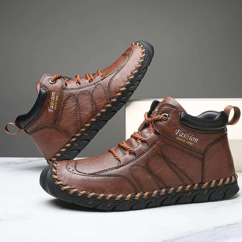 Hand-stitching Leather Men Boots Genuine Leather Casual Leather Shoes Men Ankle Boots