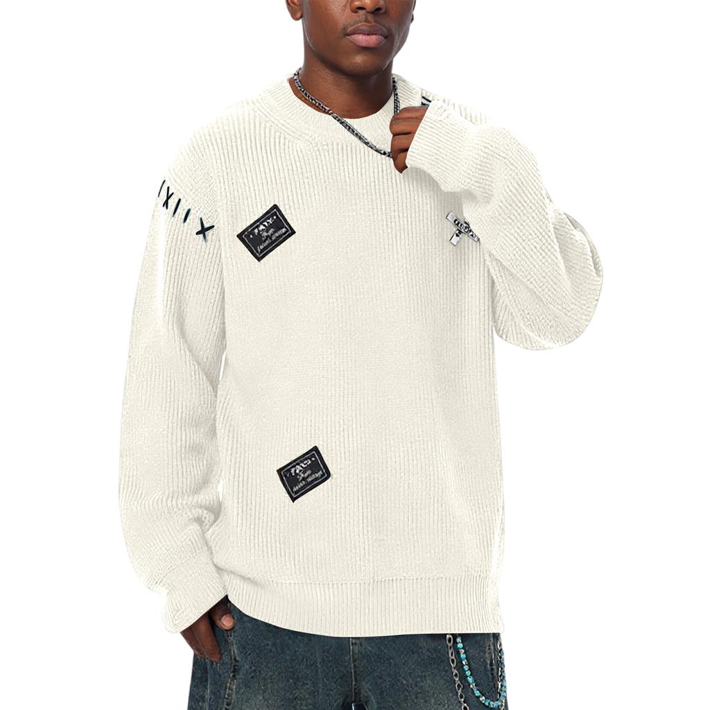 Men's Fashion Knitting Pullover Long Sleeves Loose Round Neck Sweater