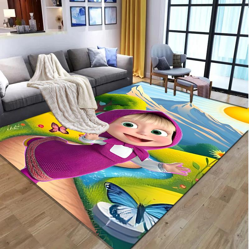 Masha and The Bear Pattern Rug, Indoor/Outdoor Mat, for Picnic, Gameroom, Bedroom, Office, Living Room, Home Decor Carpet, Birthday Gift