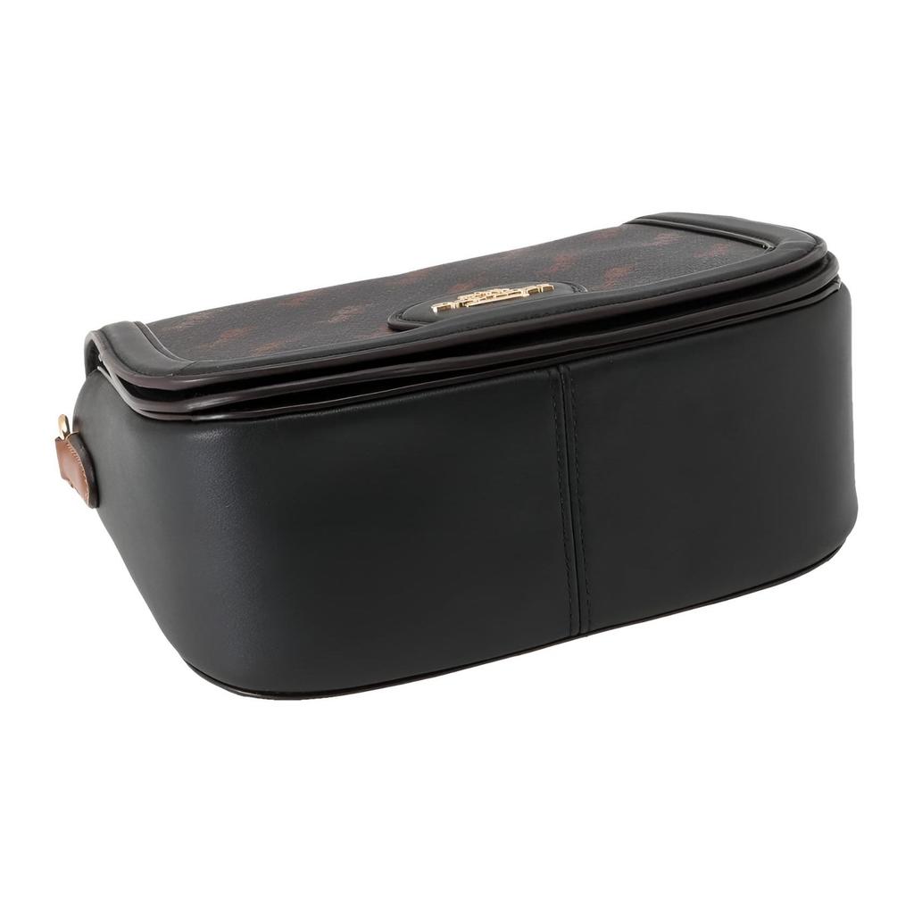 Coach 21 Horse And Carriage Print Flap Leather Saddle Bag Women Shoulder Bag Brown Black C4059-IMBLK