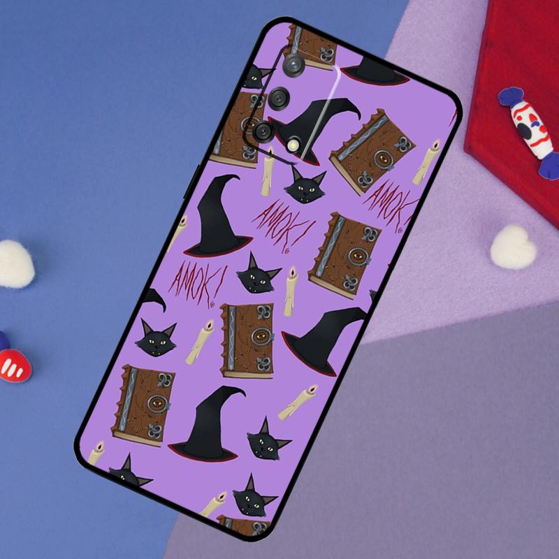 Witch Black Cat Case For Oppo A17 A60 A40 A80 A16 A76 A96 A98 A58 A78 A18 A38 A57 A74 A54 A94 A15 A5 A6 Pro