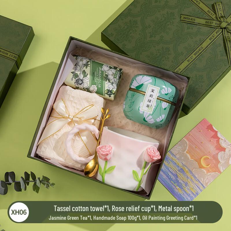 Rose Themed Gift Set Rose Cup, Spoon, Towel, Tea & Soap Set
