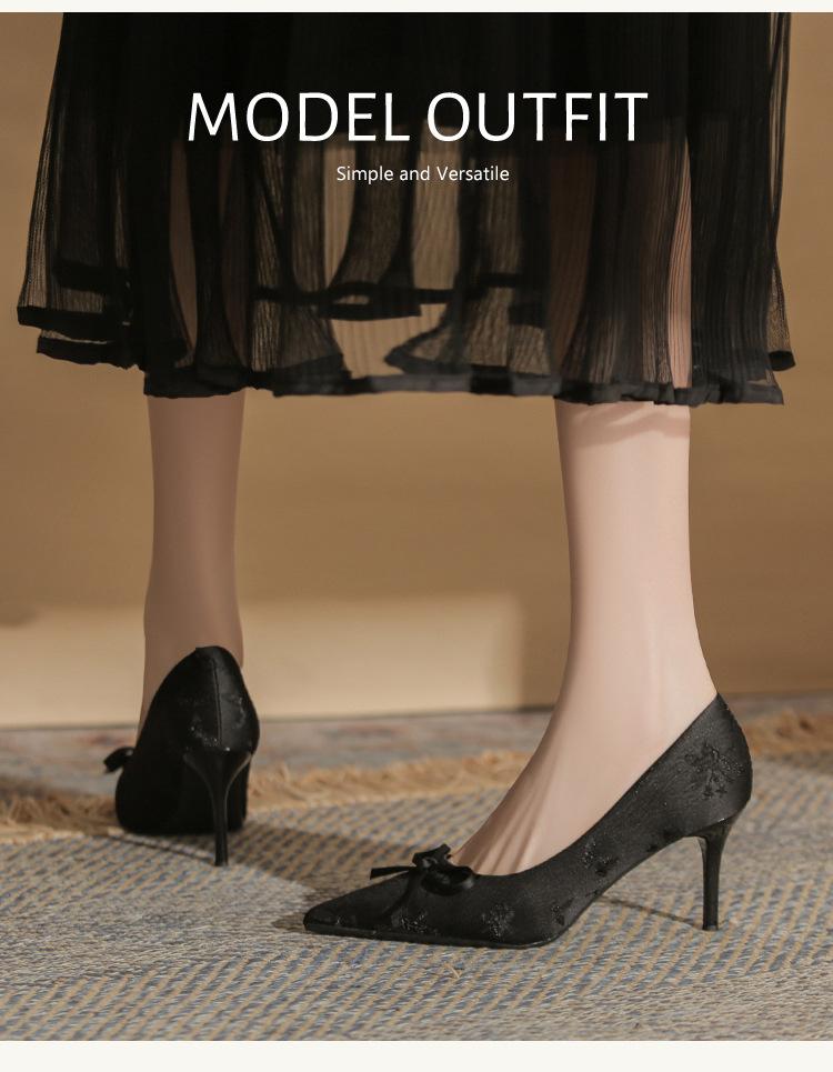 

Fashion show high heels women s bow thin heel pointed temperament 2025 new small fragrant French single shoes women 39