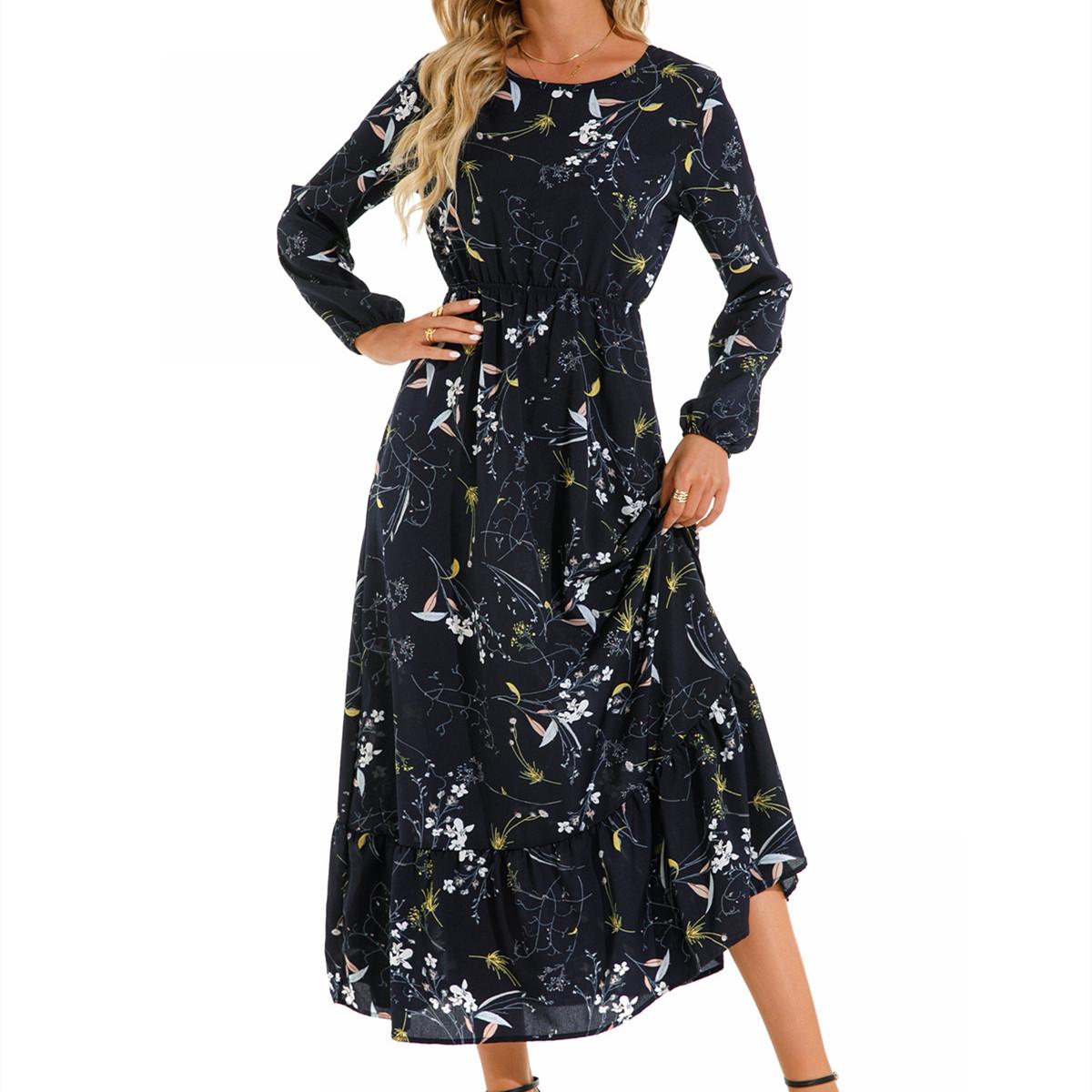 

GMXIA Женские модные летние весенние повседневные платья с цветочным принтом и длинными рукавами L