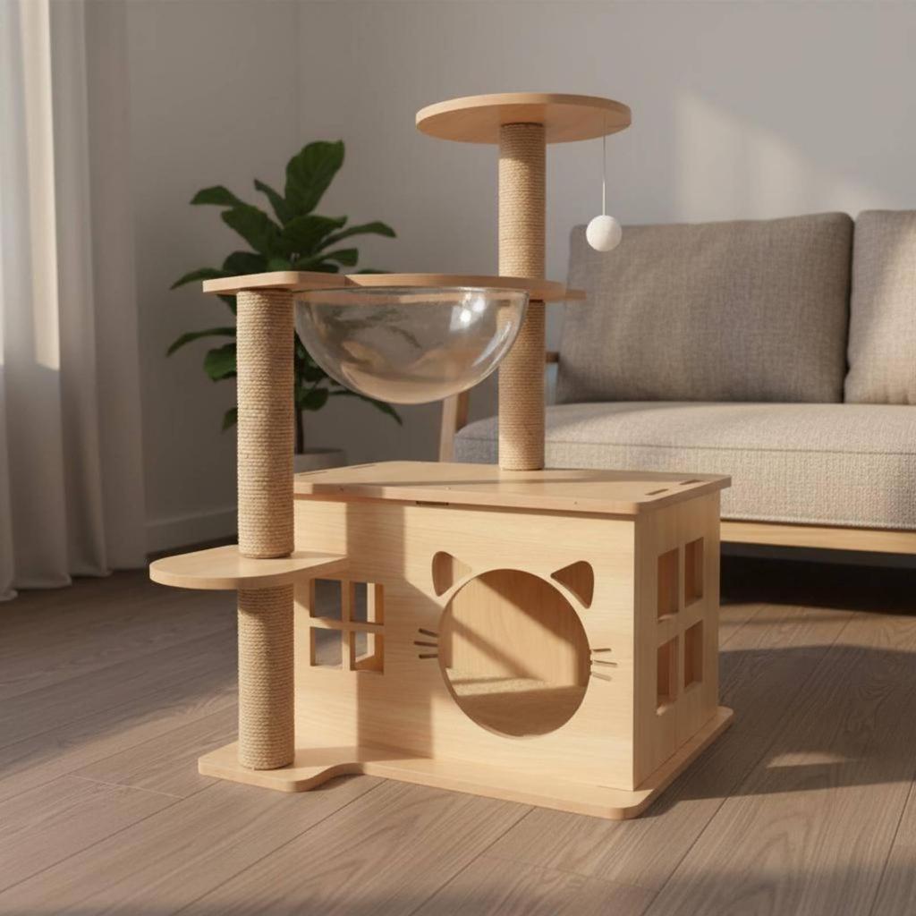 Wood Feline Climbing Structure Stable Base Multi Levels