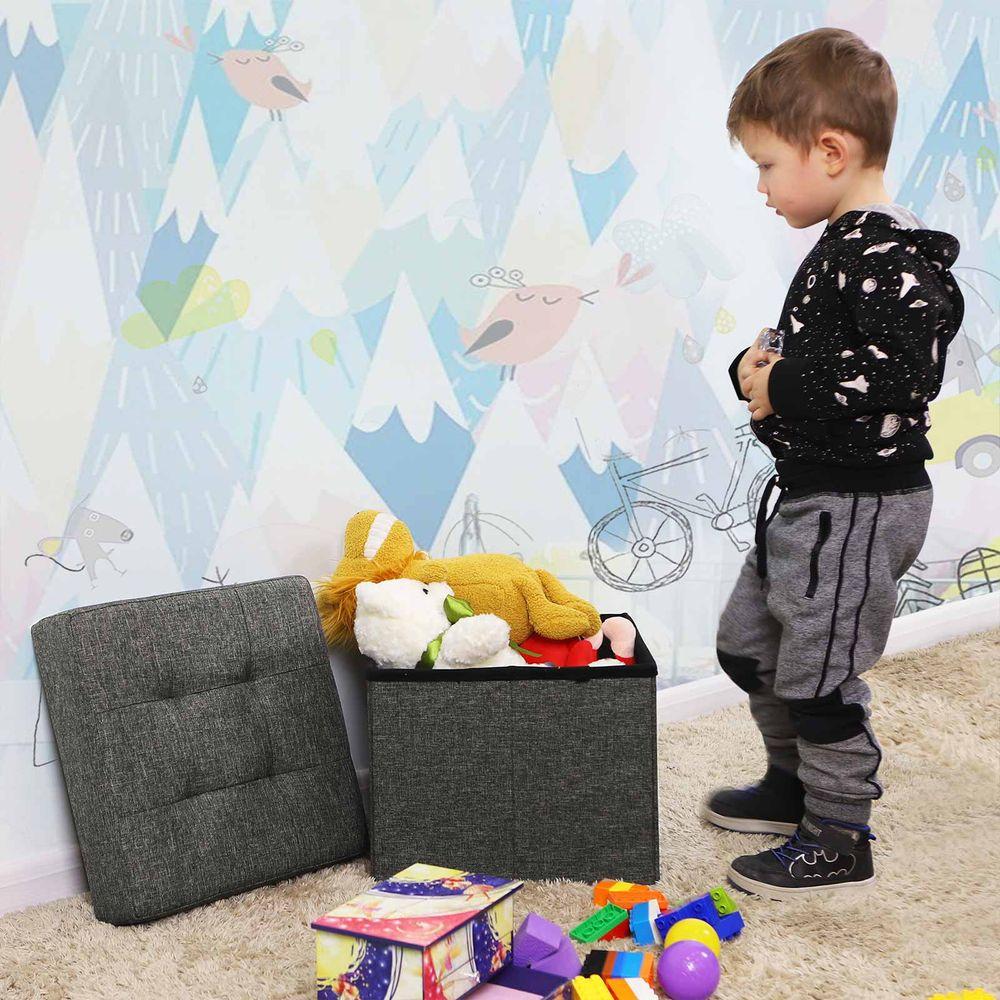 Upholstered Quilted Pouf with Storage Capacity 33L Wooden Legs