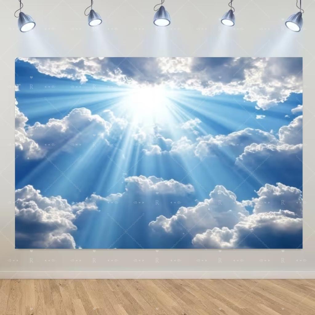 Blue Sky White Cloud Background Natural Landscape Home Party Decoration Backdrop Portrait Photography Banner Baby Shower Props