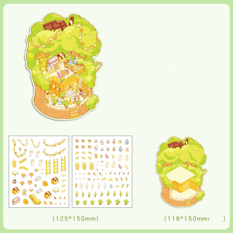 Cartoon Food Street Landscape Sticker Cabin Scene DIY Toy Game Sticker Festival Birthday Gift for Kids Girls and Children