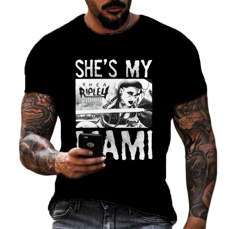 2025 Summer Men's 2D Printing Famous Wrestler Rhea Ripley T-shirt Children's Street Round Neck Sports Large Top