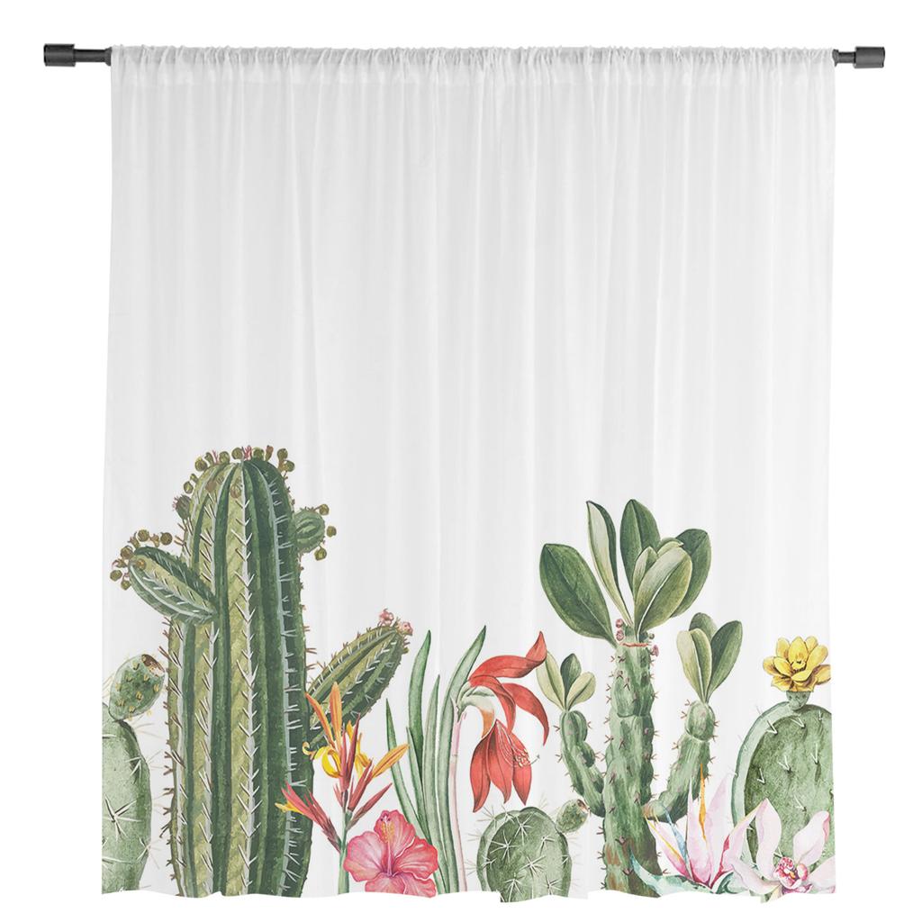 Idyllic Cactus Tropical Plants Sheer Curtains for Living Room Decoration Window Curtains Kitchen Tulle Voile Organza Curtains