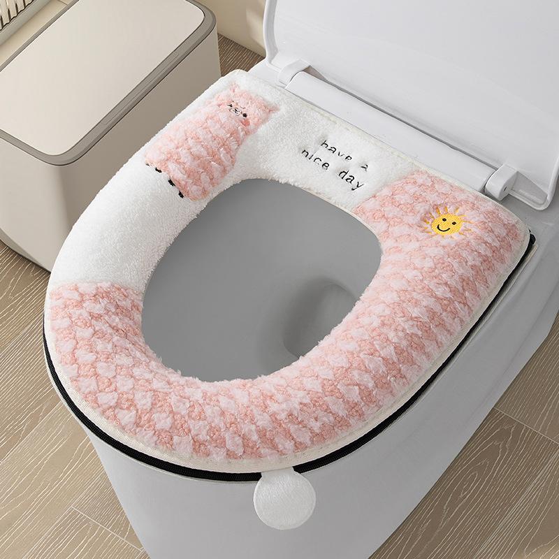 

Зимняя утолщенная пушистая накладка на сиденье унитаза для дома, конструкция с полным обхватом и ручкой, дышащая и грязеотталкивающая