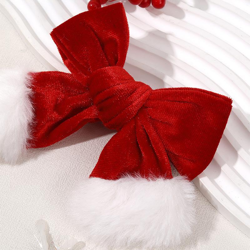 Red Velvet Christmas Bow Hair Clips White Furry Accents Holiday Hair Decor New Year's EVE Decorations Party Hair Accessories