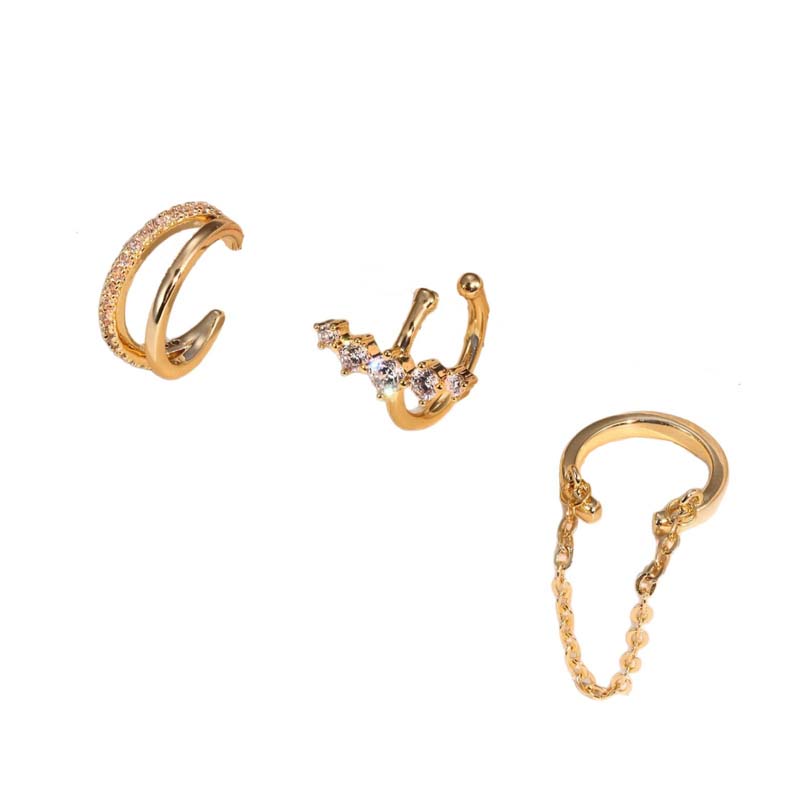3Pcs/Set Fashion Gold Color Tassel Chain Ear Clip for Women Exquisite Sparkling Zircon Non-Piercing Ear Cuff Y2K Jewelry Gift