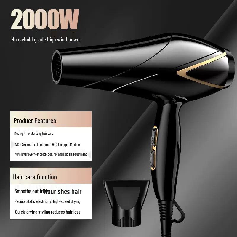 High-Power Electric Hair Dryer for Salon & Home - Fast Dry, Hot/Cold Wind, Blue Light Hair Care