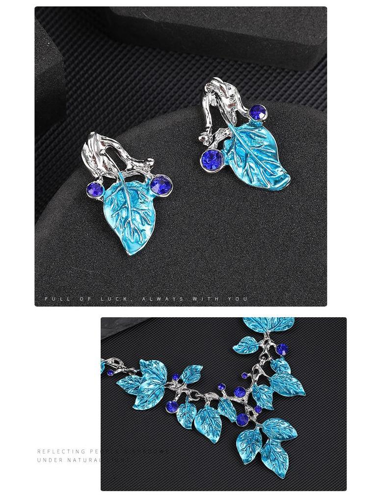 European-American Colorful Leaf Diamond-Encrusted Enamel Alloy Necklace Set