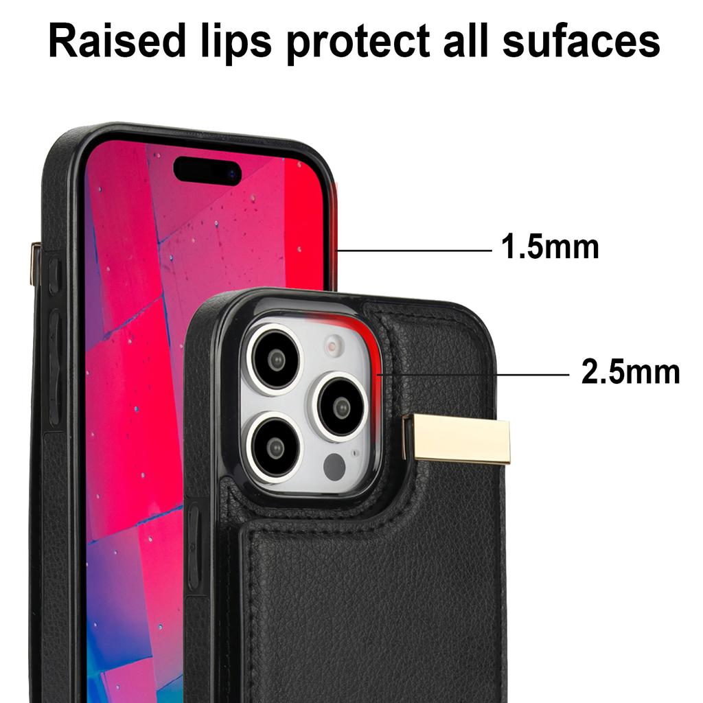 For iPhone 16 Pro Max Case TPU+PU Leather Hardware Decor Phone Cover with Card Holder
