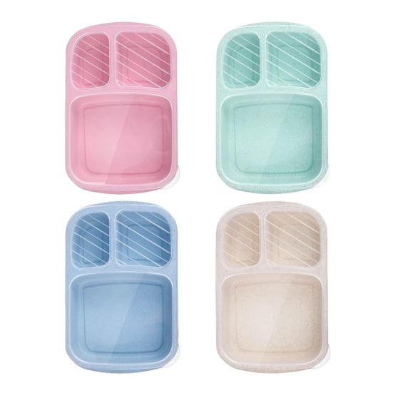 4Pcs Divided Lunch Box 4-Compartment Snack Container with Lid BPA-Free Reusable Stackable Meal Prep Box for Work Travel Picnic