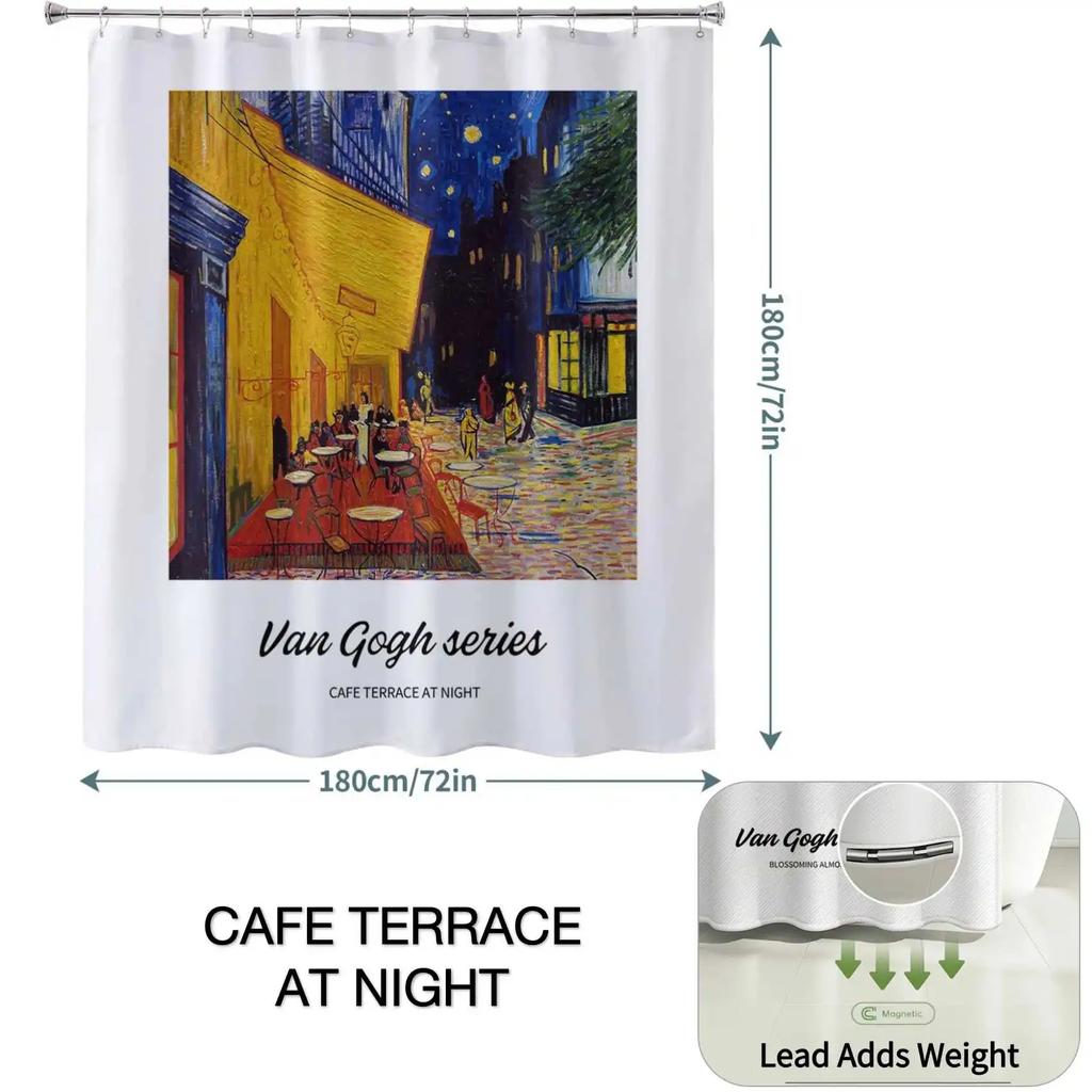 1pc Van Gogh-Inspired Artistic Shower Curtain Liner - Perfect for Bathroom Decoration - Includes 12 Hooks