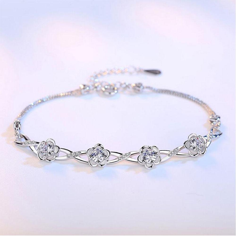 Luxury Silver Bracelets Purple White Zircon Plum Flower Bracelets & Bangles For Women pulseira bijoux femme