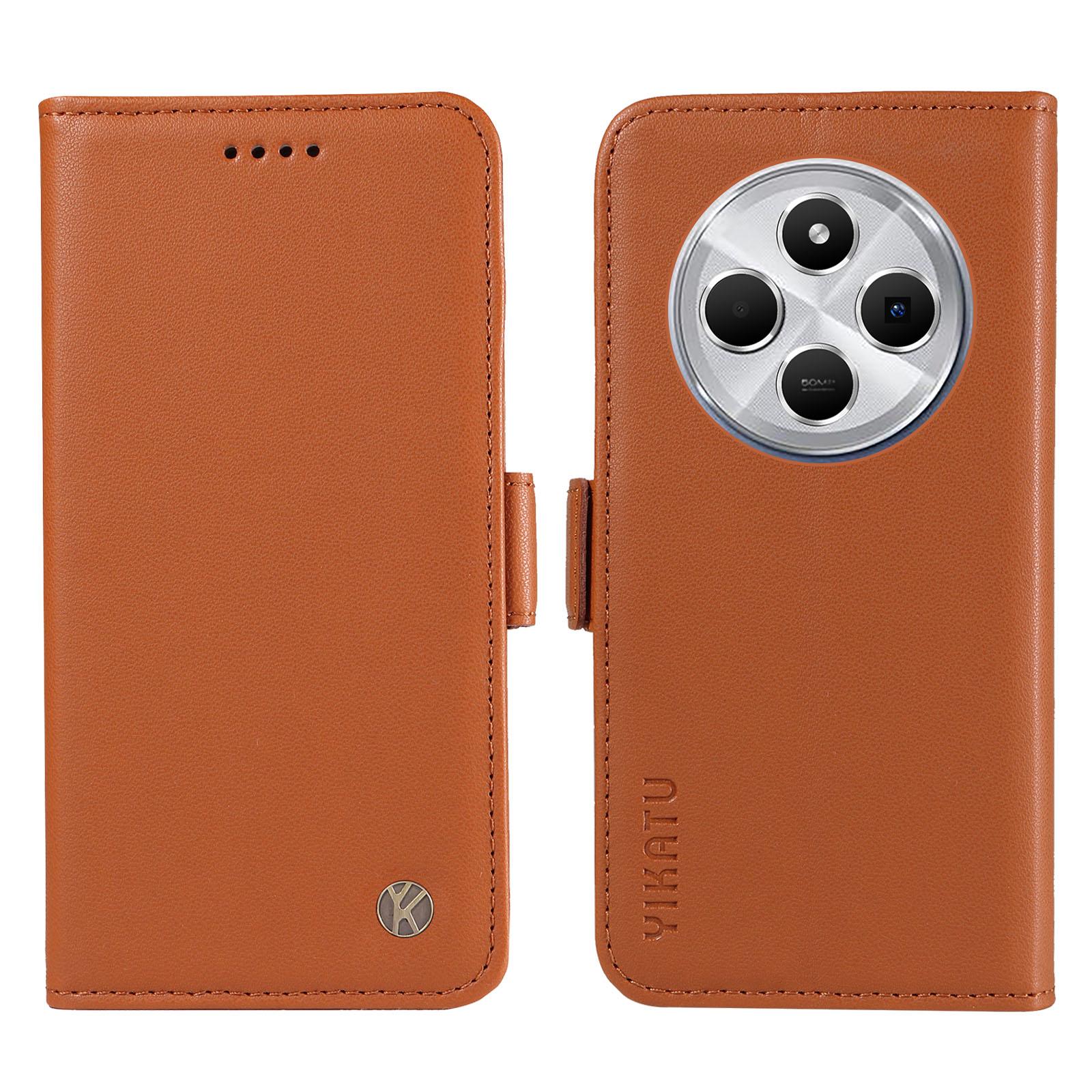 

YIKATU YK-003 For Xiaomi Poco C75 4G/Redmi 14R 5G/14C 4G Case Wallet Stand Leather Phone Cover Side Buckle Brown