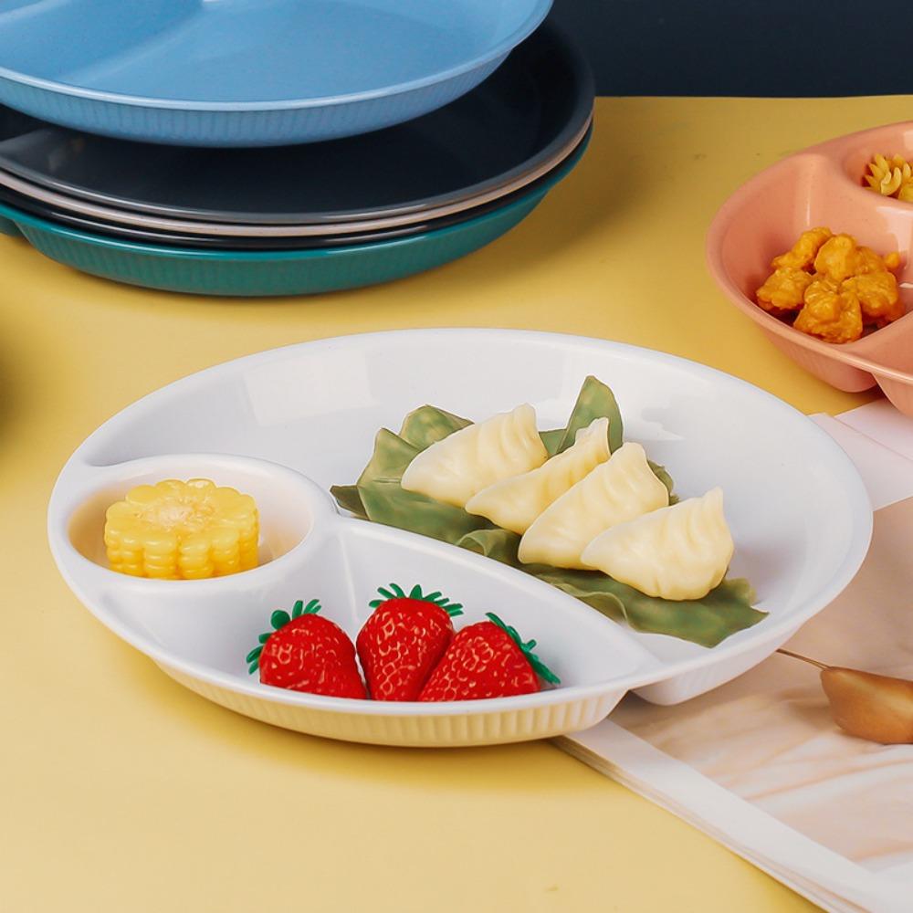 2pcs Household Round Food Plate Microwavable Thickened Divided Dinner Plate Plastic Fruit Serving Tray Salad